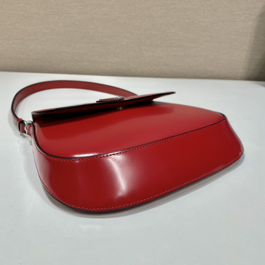 Prada Cleo Brushed Leather Shoulder Bag With Flap Red 1BD311